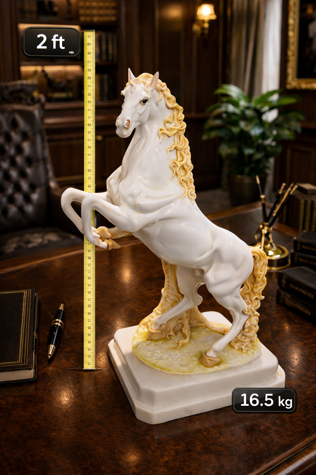 Elegant white and gold horse sculpture marble base luxury decor