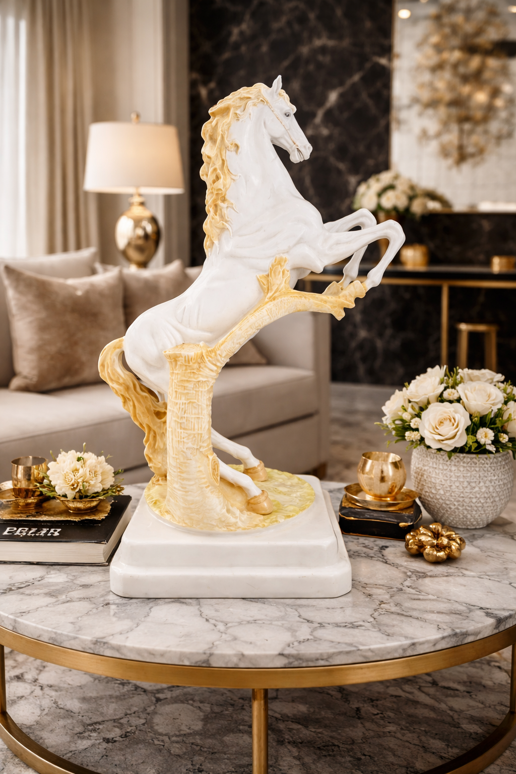 Luxury marble decor horse statue living room statement piece