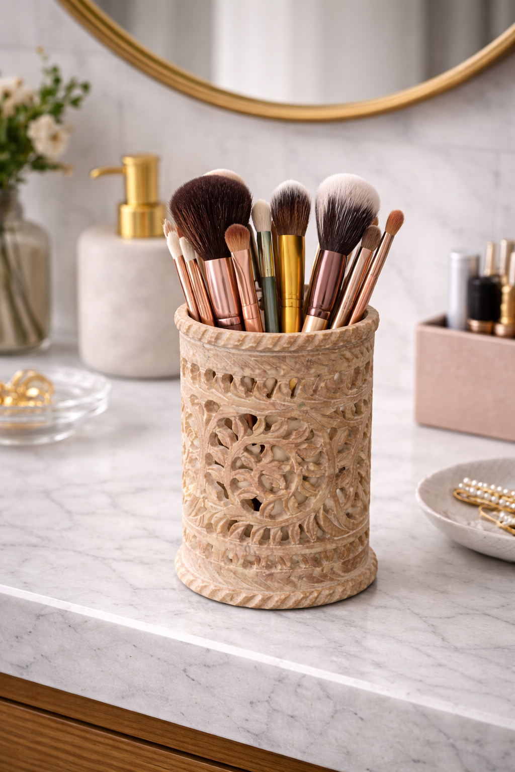 Soapstone Flower Holder NZ | Hand Carved Stone Organizer