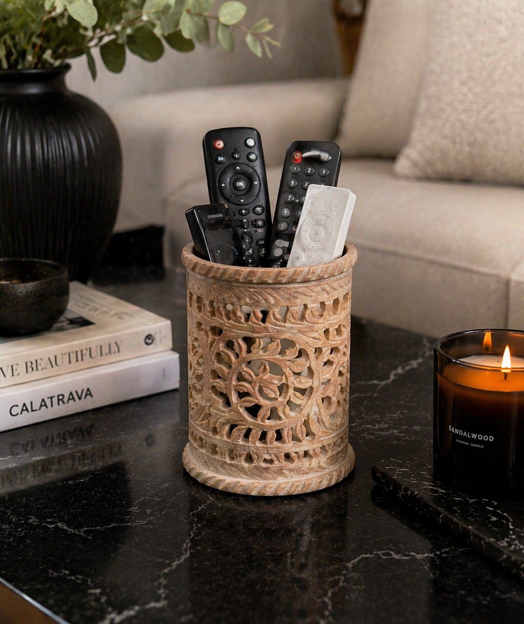 Soapstone Flower Holder NZ | Hand Carved Stone Organizer