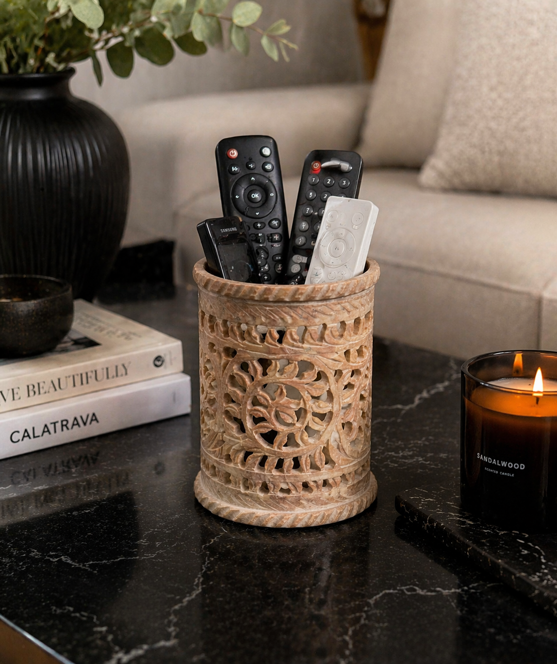 Soapstone Flower Holder NZ | Hand Carved Stone Organizer