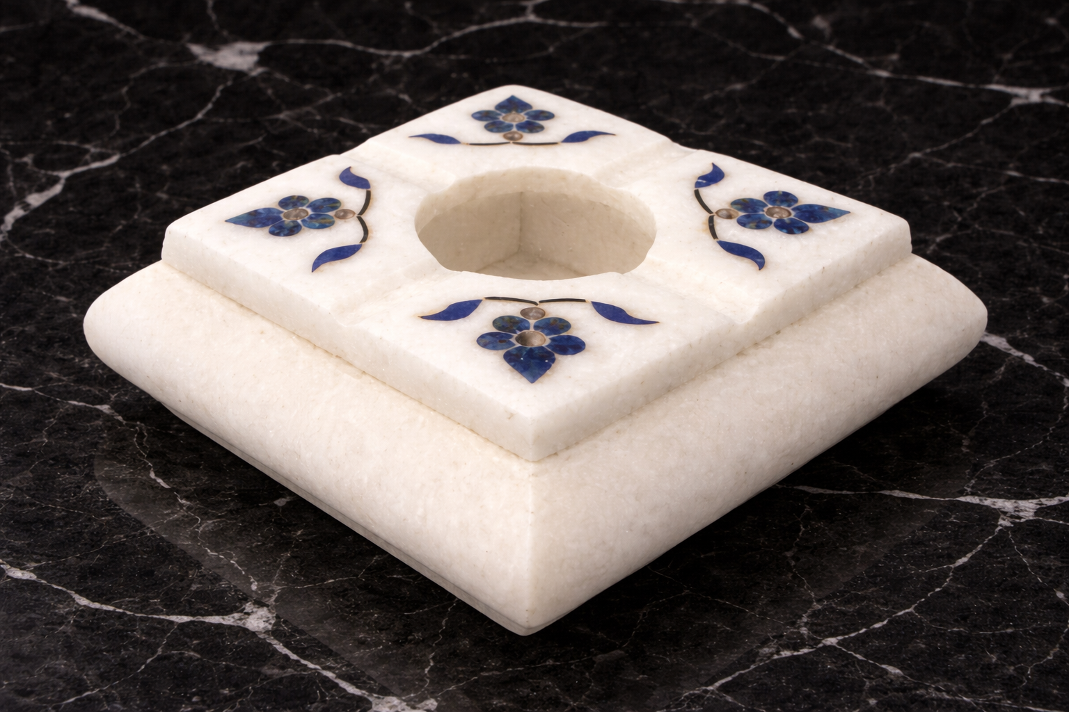 Luxury white marble ashtray with blue floral inlay work decorative smoking accessory nz
