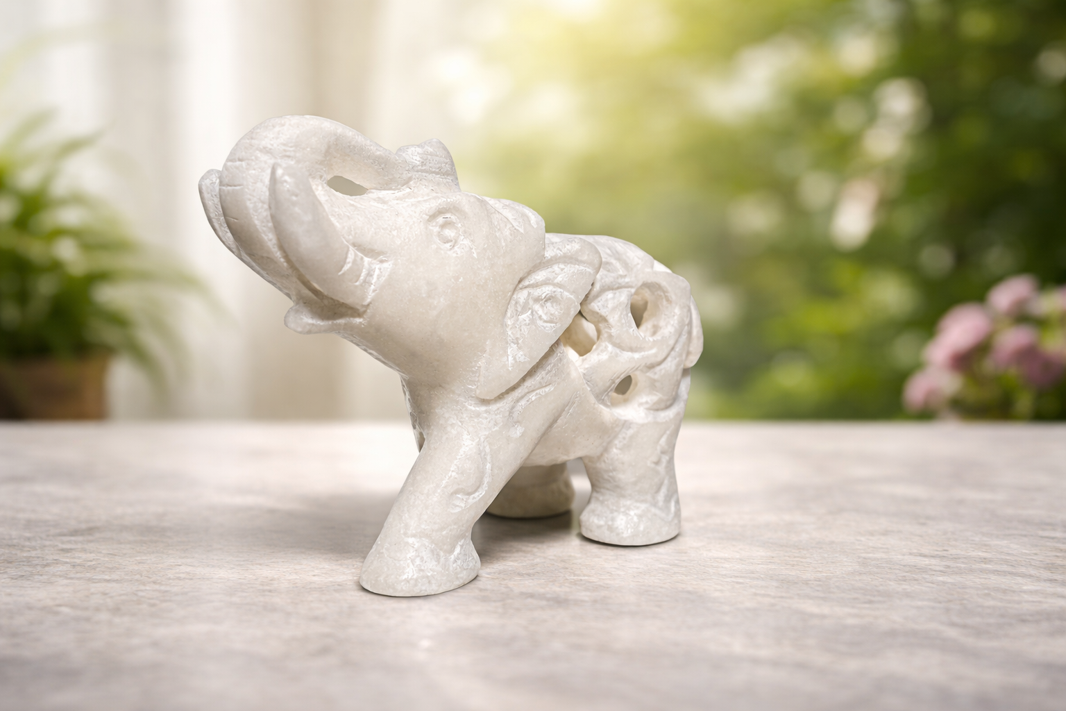 handmade marble elephant statue openwork carving natural stone animal sculpture NZ