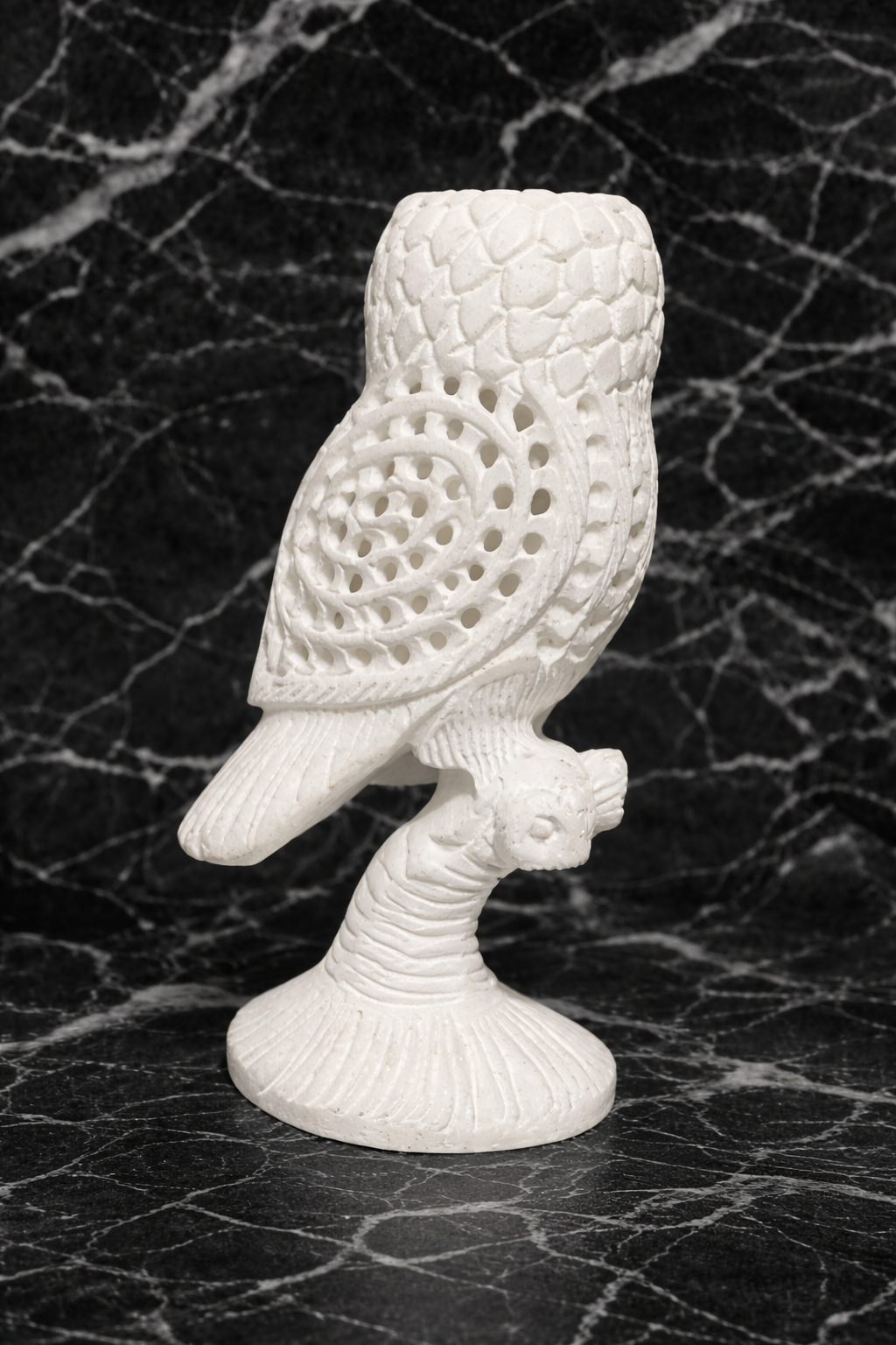 White marble owl sculpture