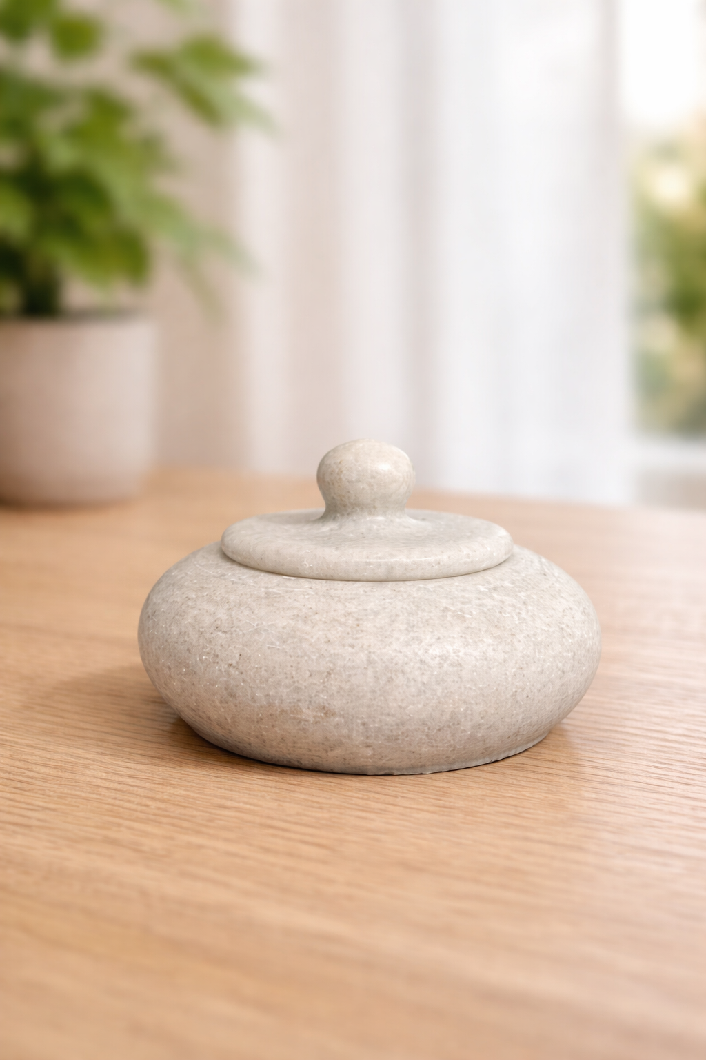 Minimalist white marble decorative bowl with fitted lid natural stone home deco