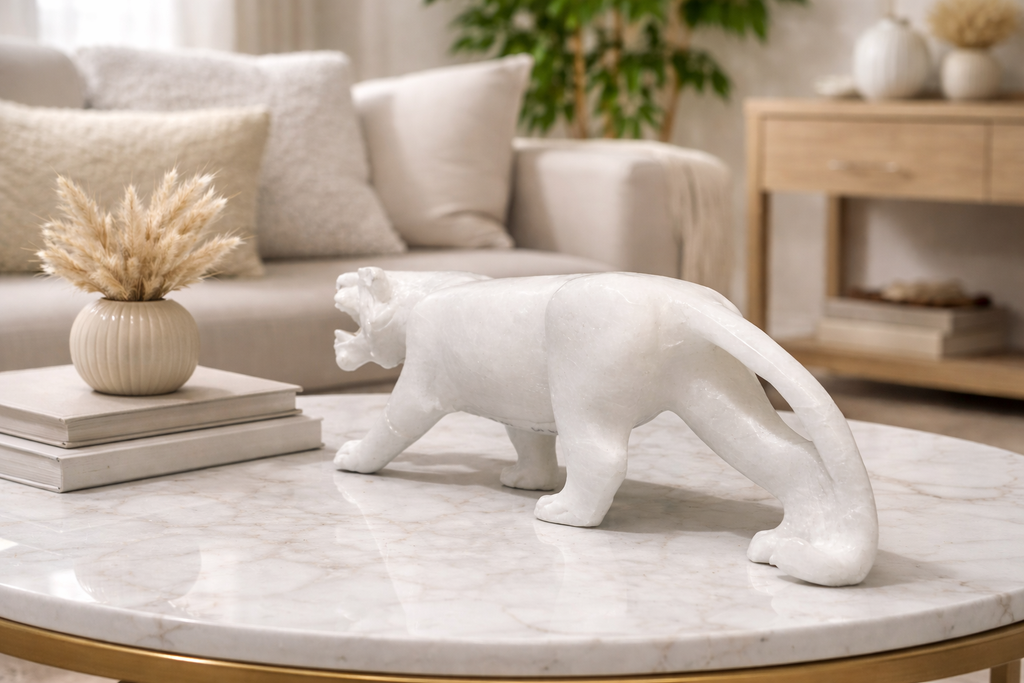 white marble tiger sculptures