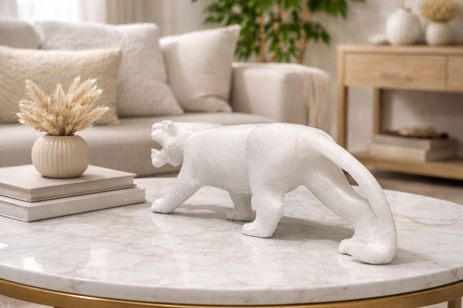 white marble tiger sculptures