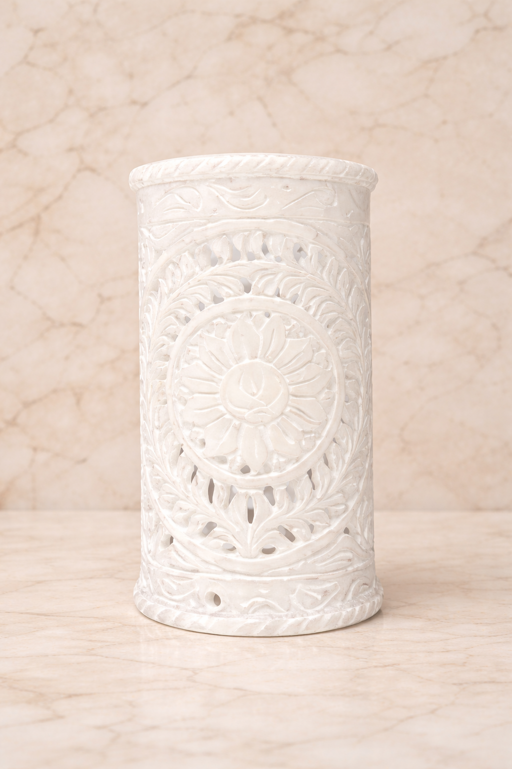 Carved marble tealight holder