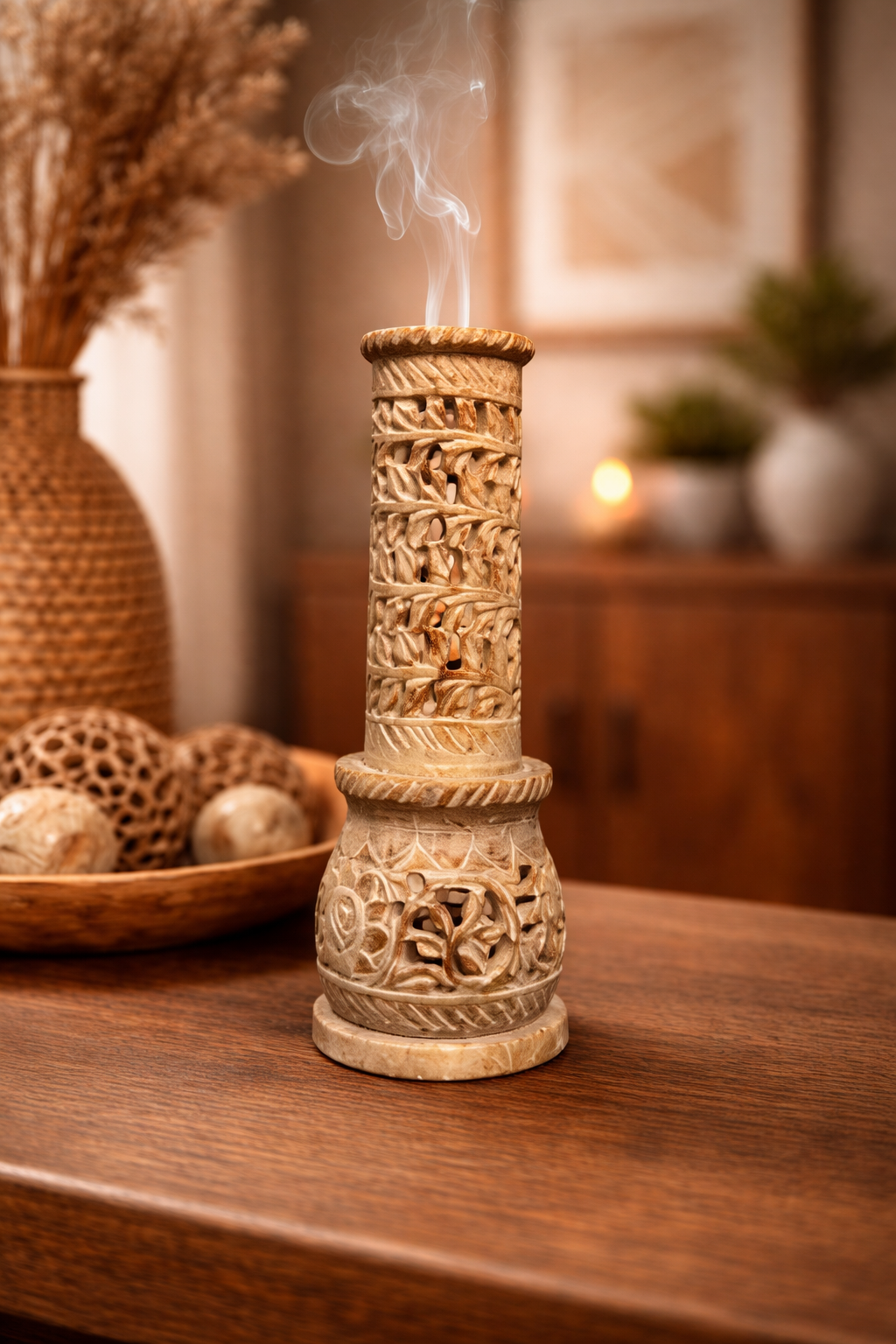 Soapstone Incense Burner Tower | Hand-Carved