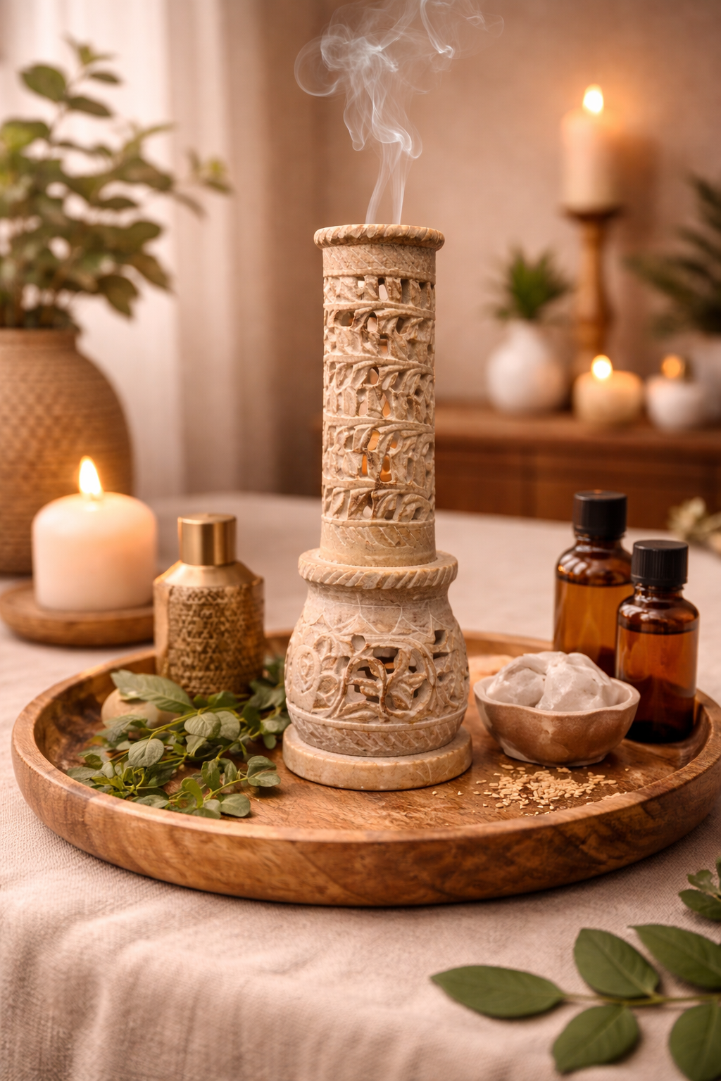 Soapstone Incense Burner Tower | Hand-Carved
