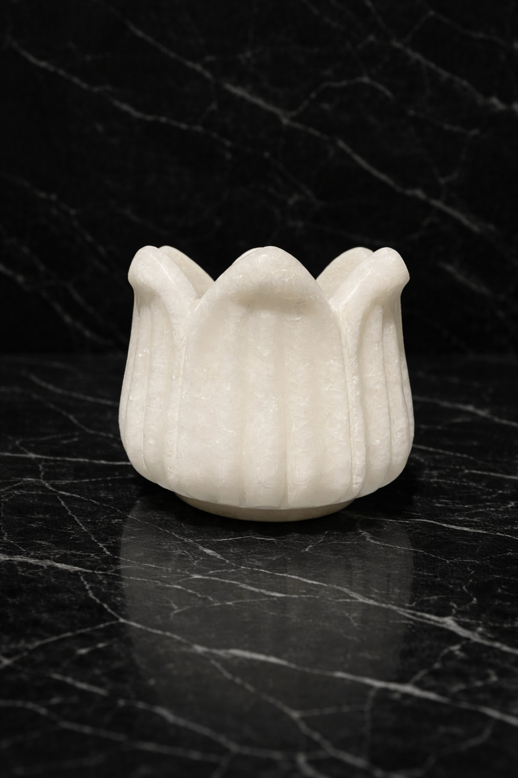 Hand-carved white marble lotus candle holder