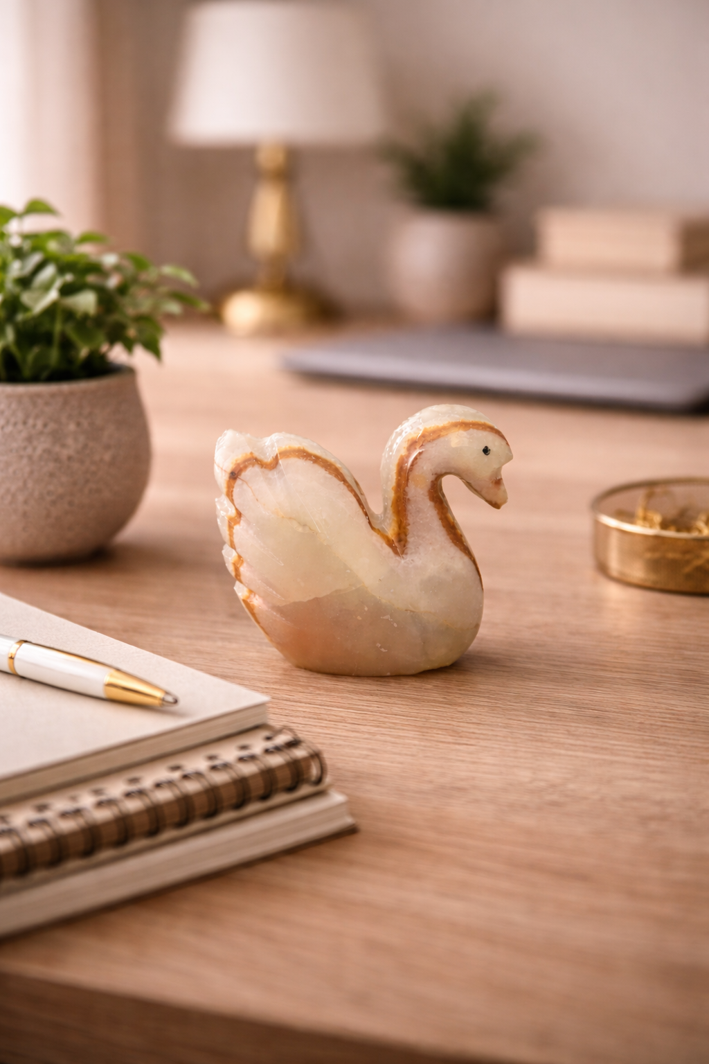 Hand-Carved Onyx Duck Figurine