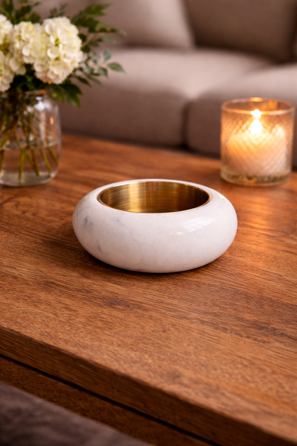 Minimalist marble bowl on wooden console, elegant home décor NZ