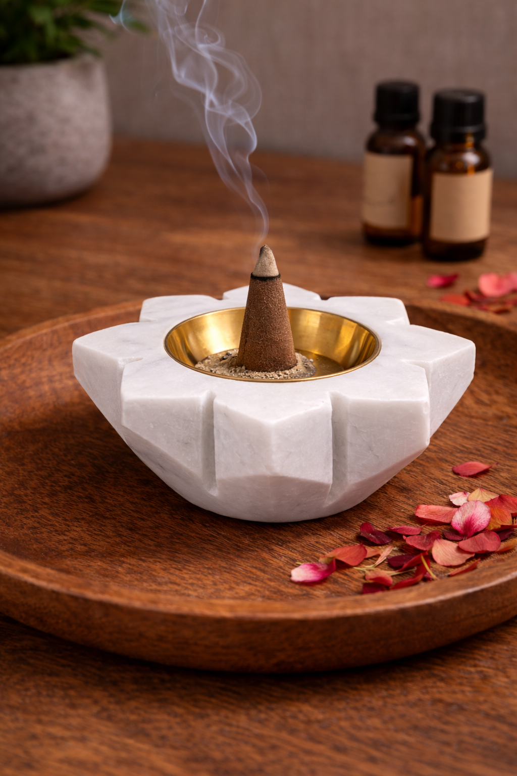 White marble lotus holder used as incense cone burner