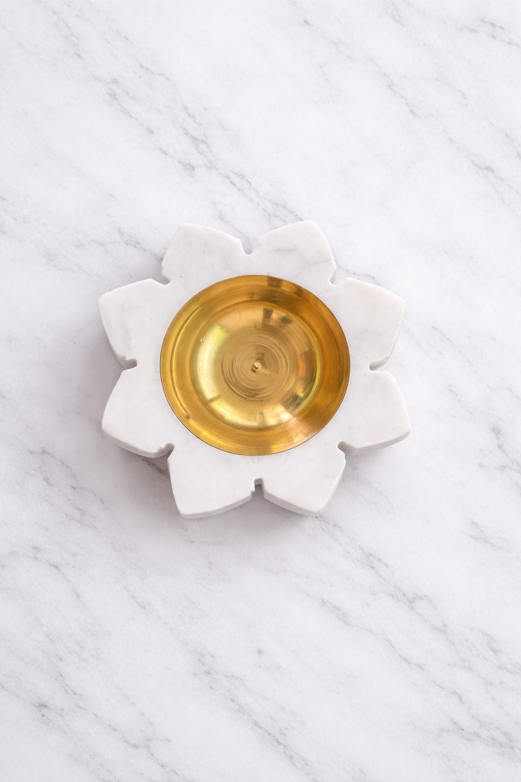 Hand-polished marble lotus votive holder with brass insert, luxury décor NZ