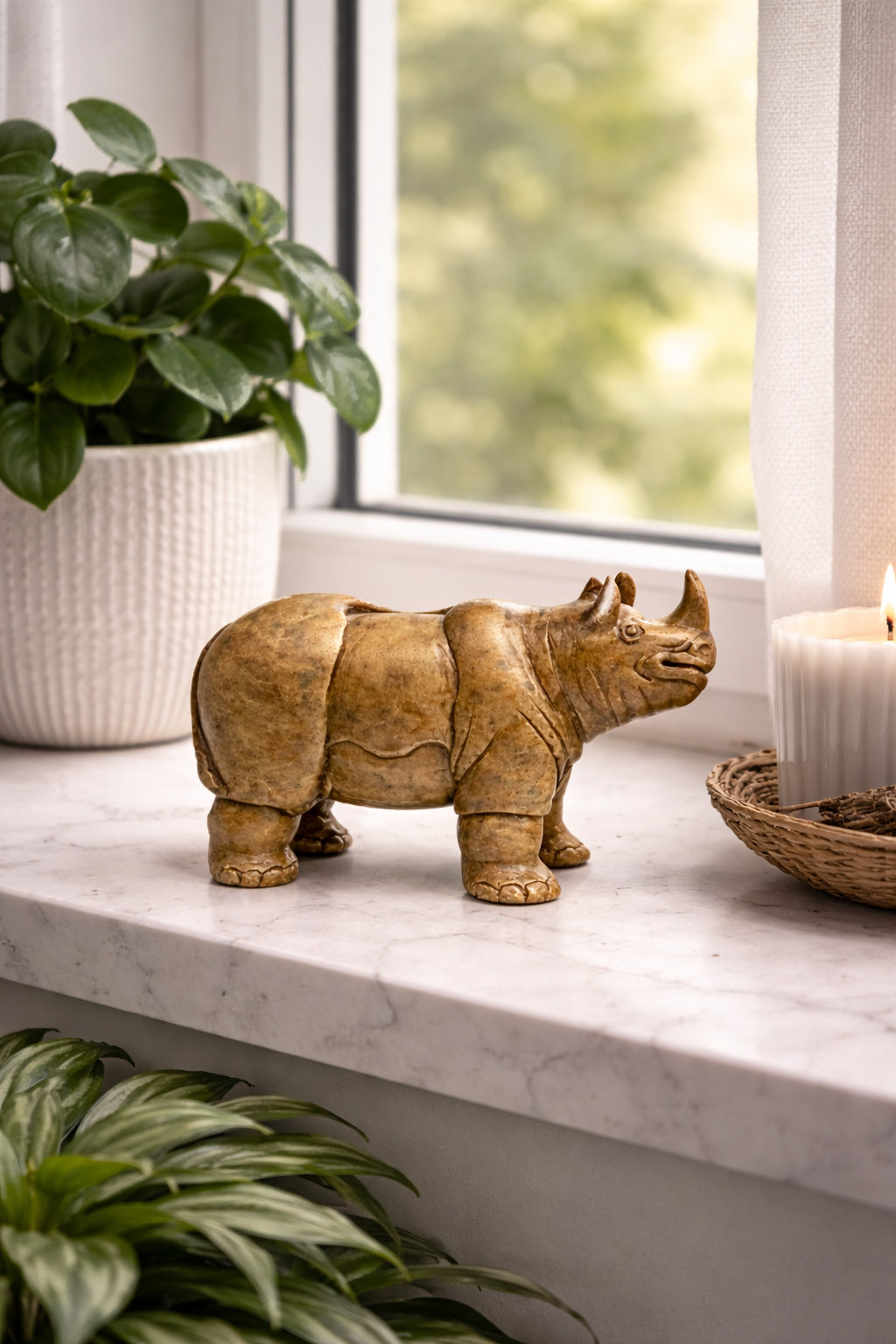 0.245 kg polished soapstone rhino figurine natural stone animal sculpture home decor