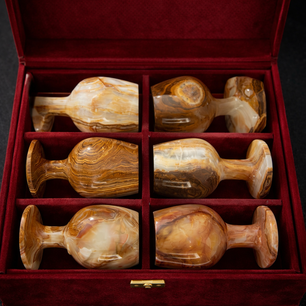 Handcrafted onyx goblet set boxed for gifting
