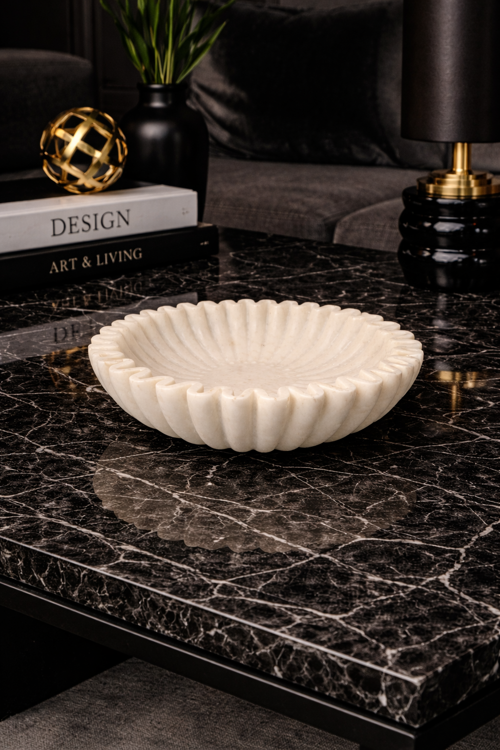 9” Marble Zigzag Decorative Bowl – Luxury Stone Décor