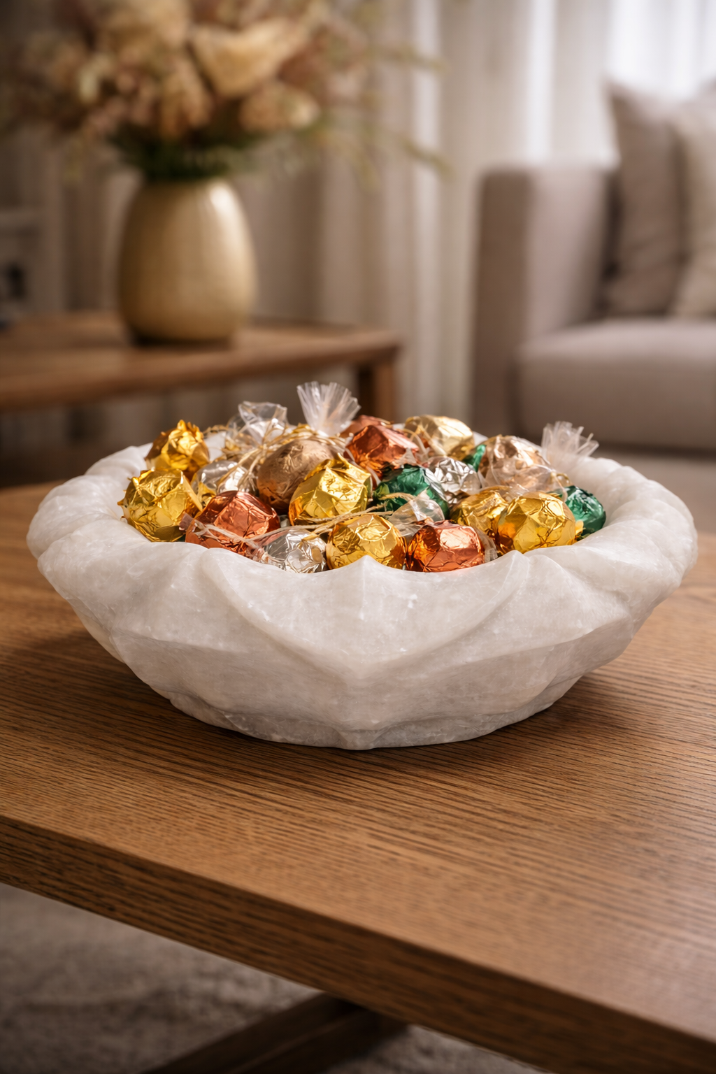 Decorative marble lotus bowl used as elegant snack or candy serving bowl nz