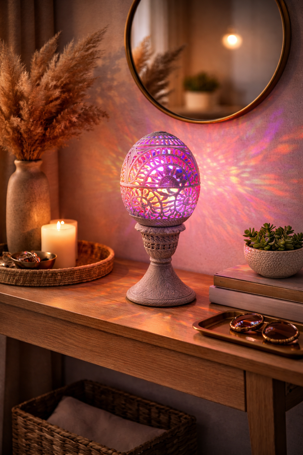Luxury hand-carved soapstone oval tealight holder NZ illuminated with warm candlelight