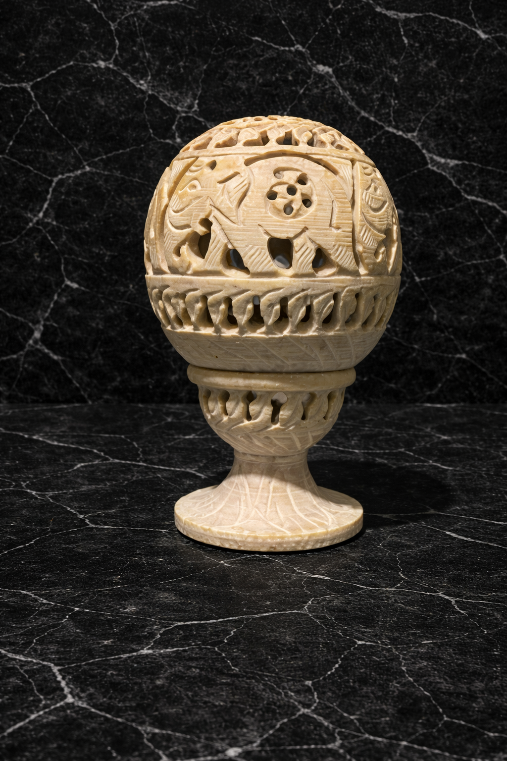 Hand-carved soapstone elephant tealight holder