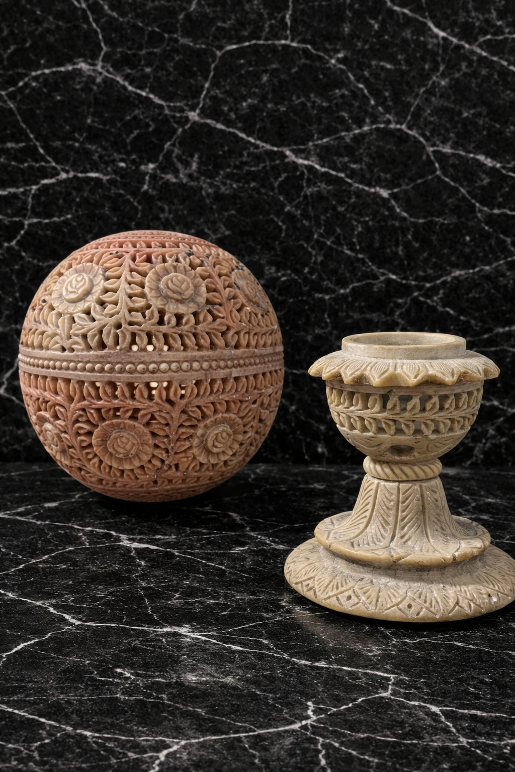 Hand-Carved Soapstone Floral Tealight Holder NZ