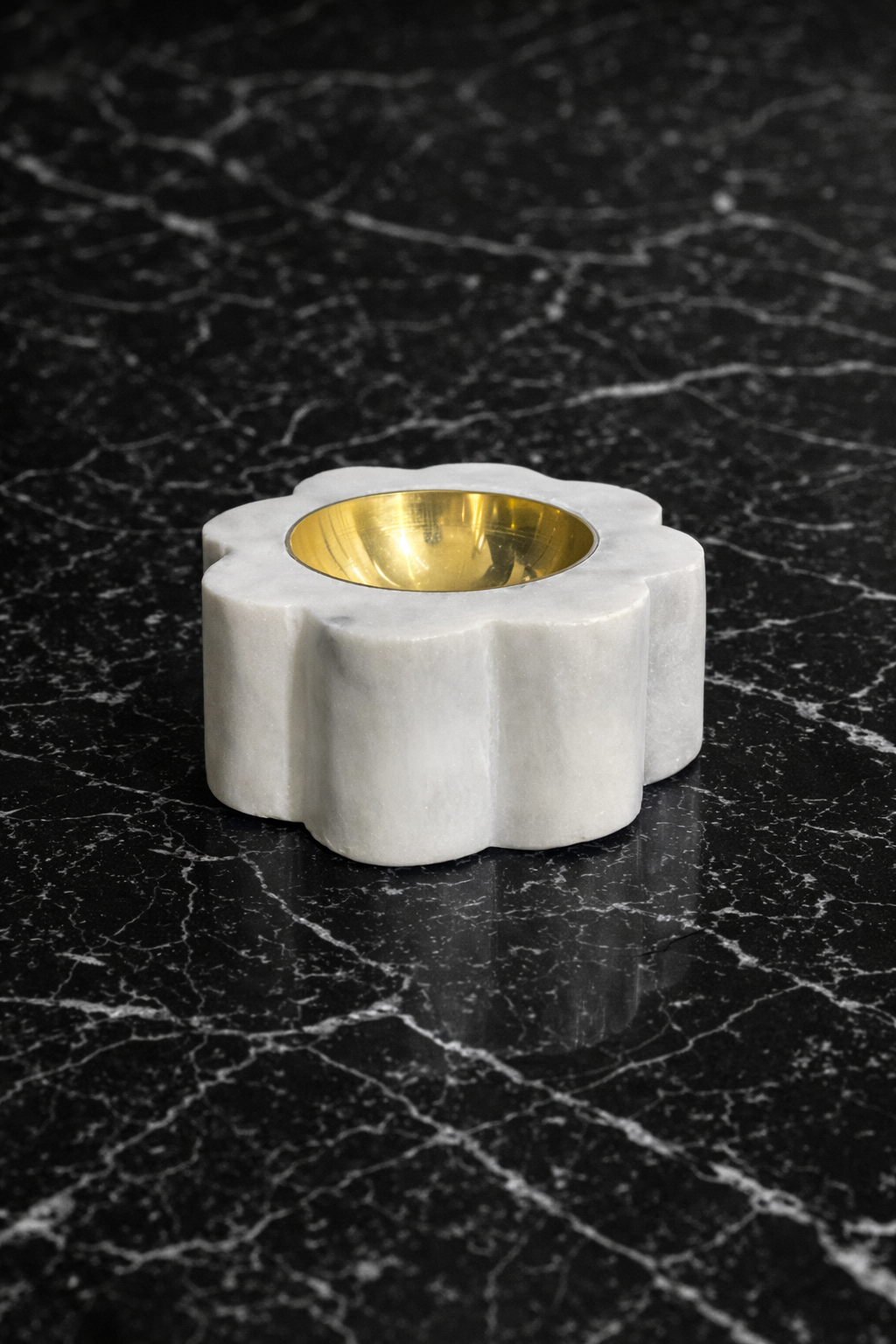 Hand-carved white marble lotus tealight holder top view natural stone candle decor