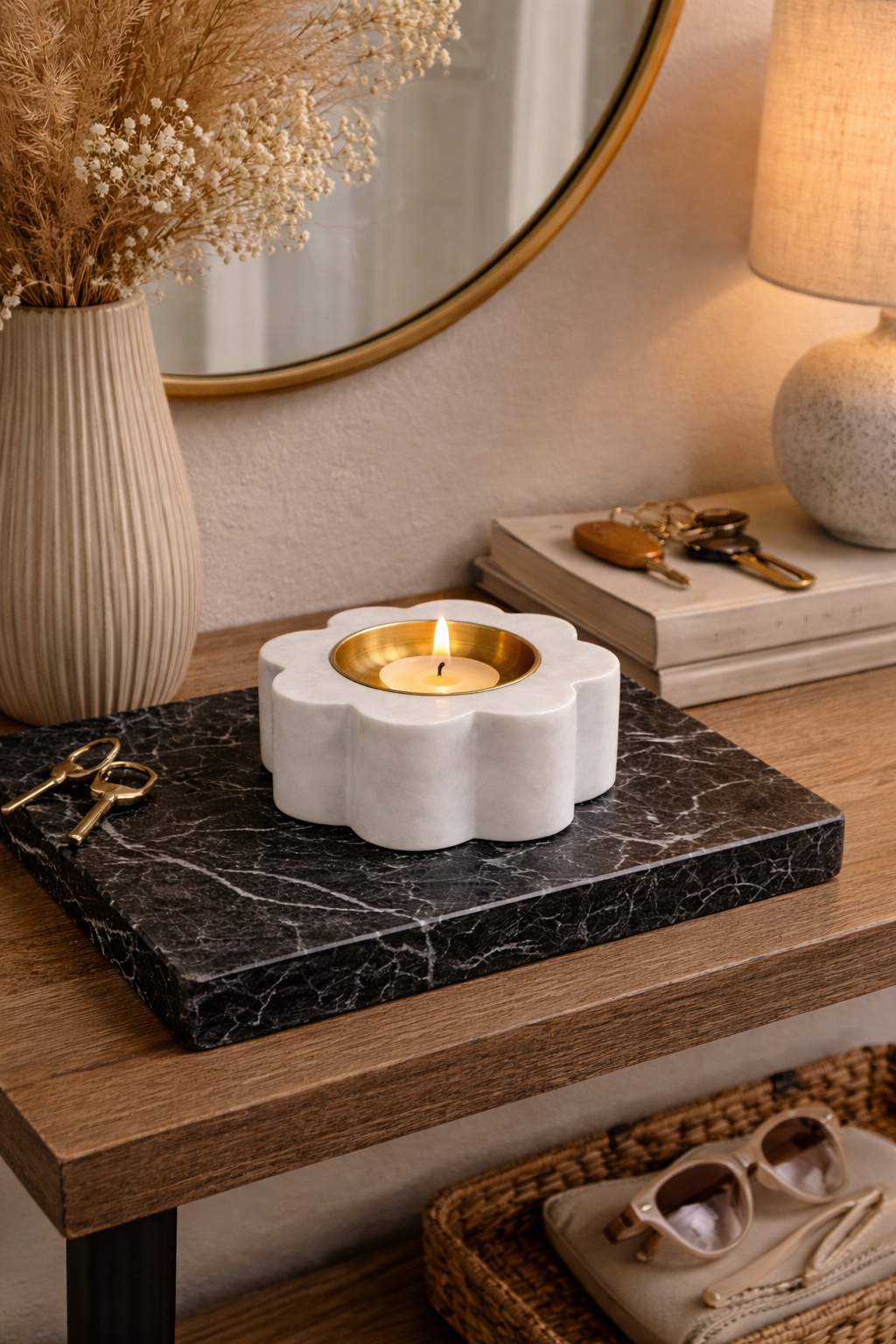 Luxury Hand-Carved White Marble Lotus Tealight Holder – Natural Stone Candle Decor NZ