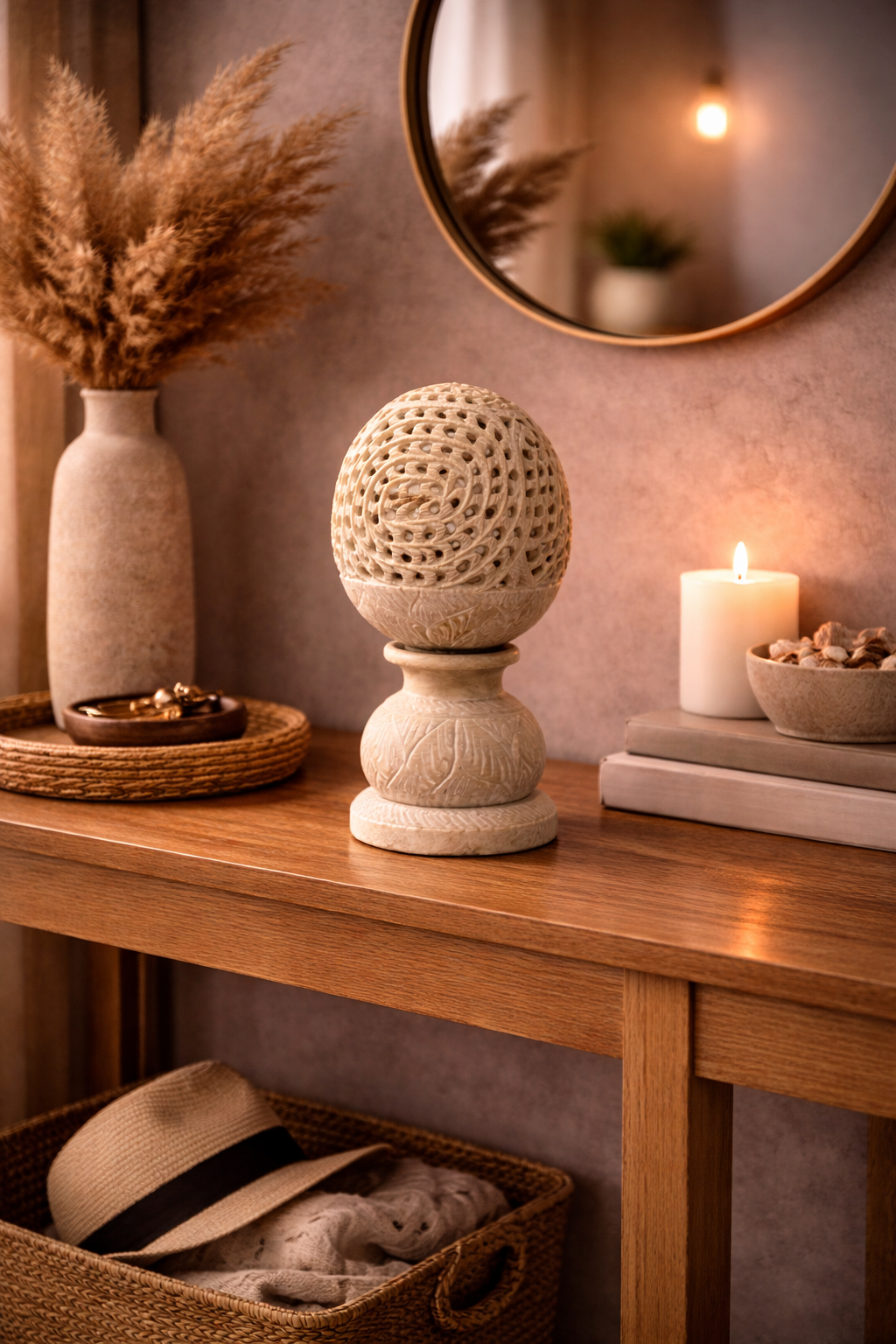 Premium solid soapstone elephant tealight holder with intricate inner carved design