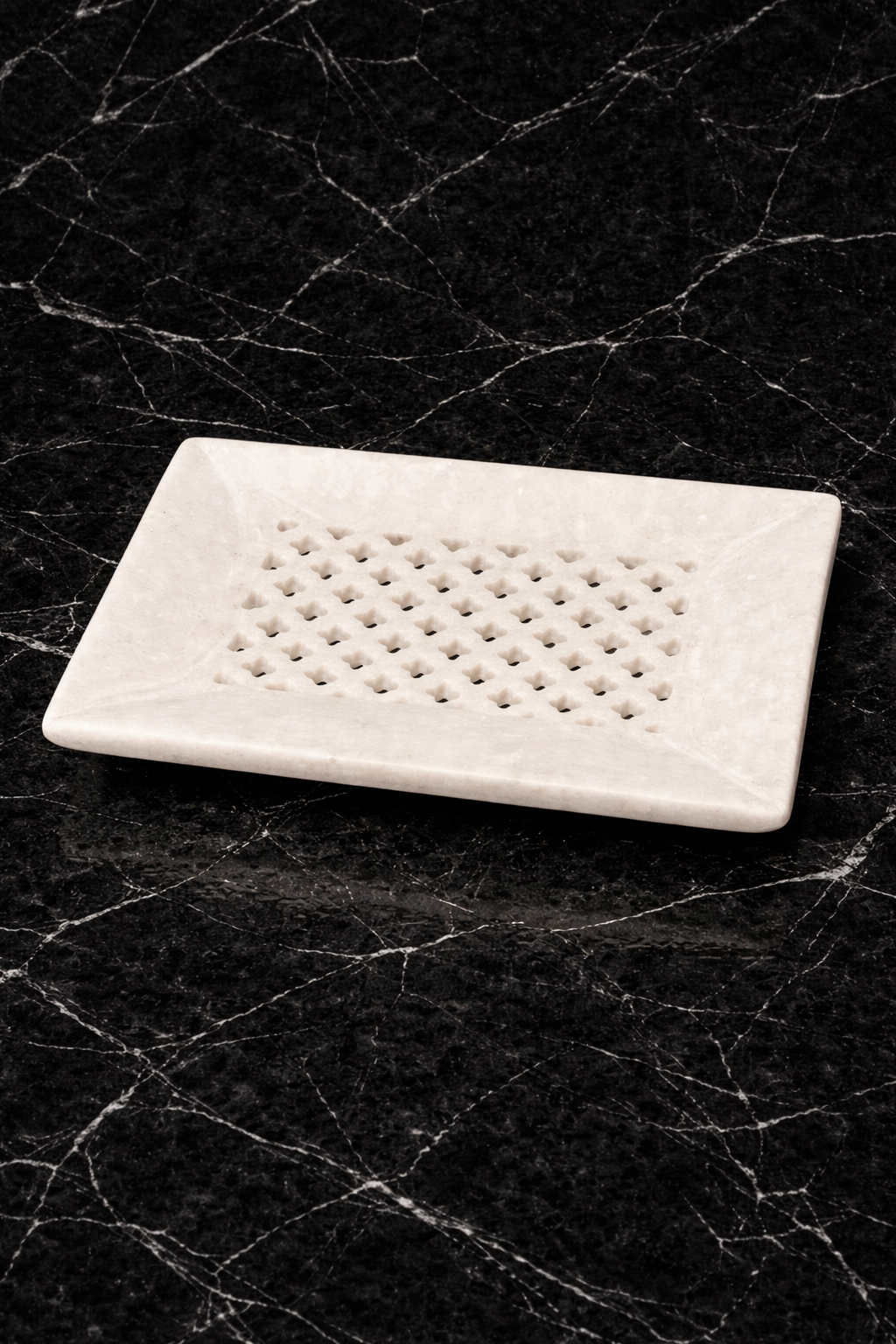 White marble soap holder with drainage holes