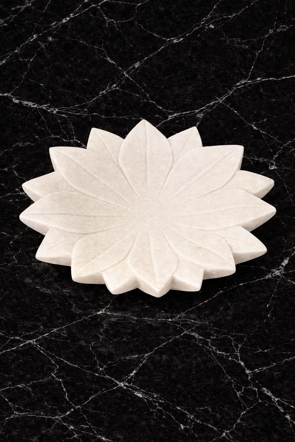 white marble lotus plates decorative tray set meditation and pooja decor NZ