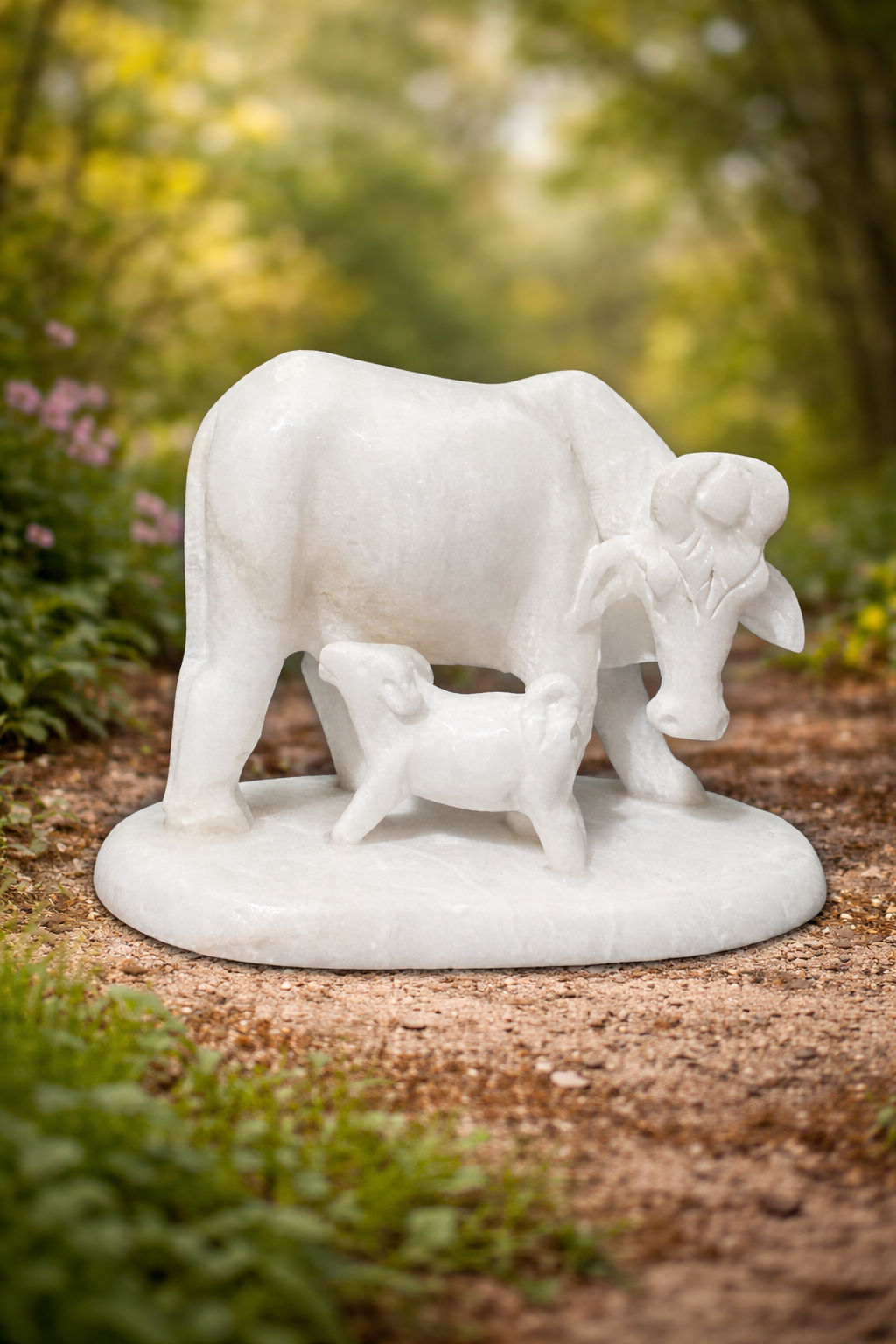 white marble animal sculpture cow and calf decorative figurine