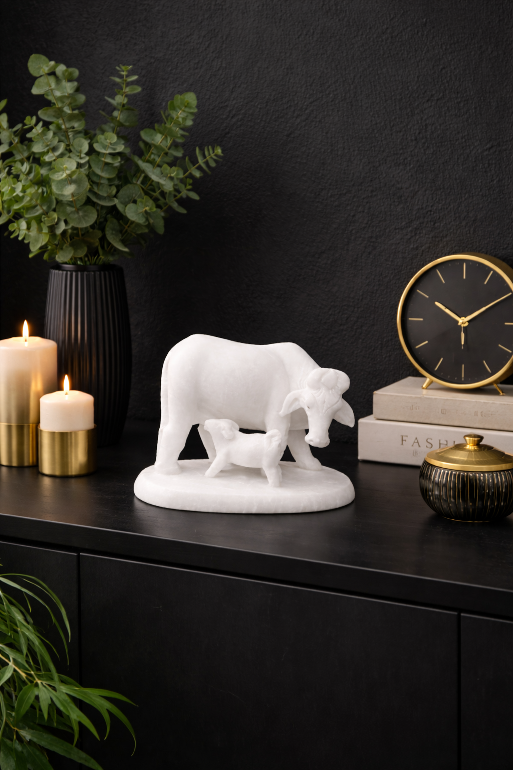 premium marble cow and calf statue modern living room decor