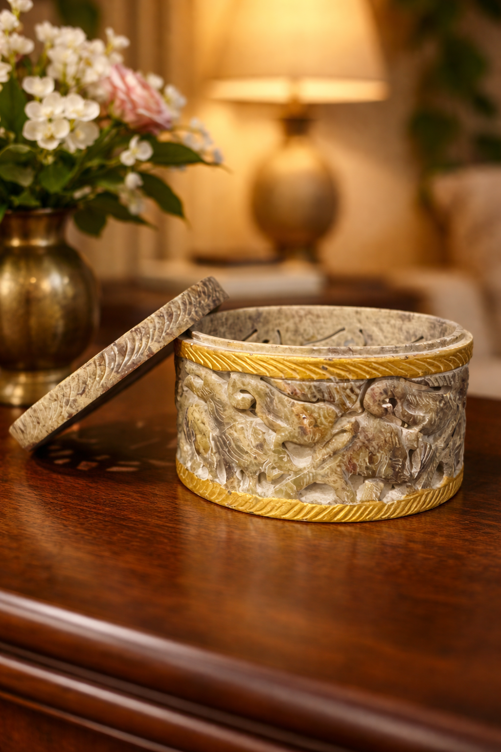 Soapstone Elephant Carved Box