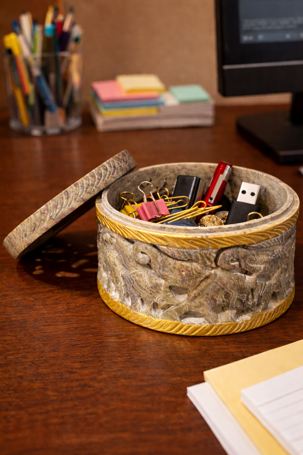 Soapstone Elephant Carved Box