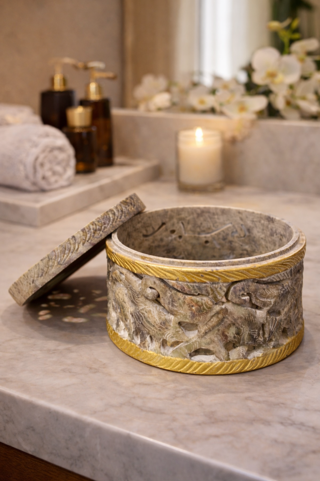 Soapstone Elephant Carved Box
