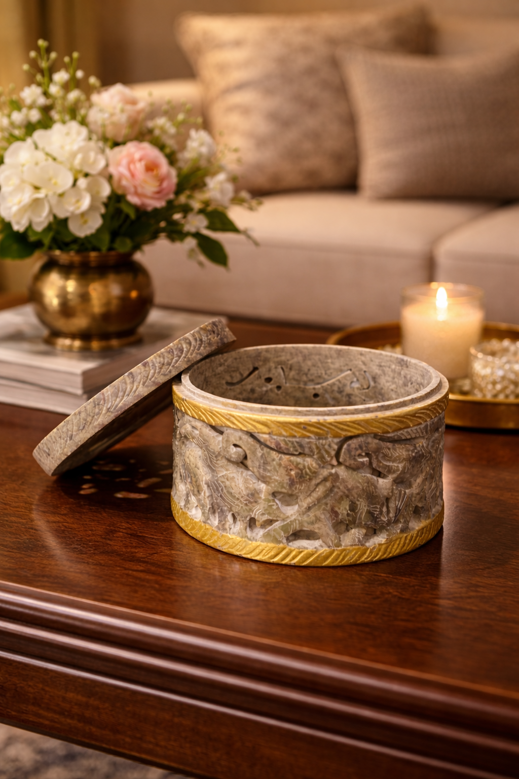 Soapstone Elephant Carved Box