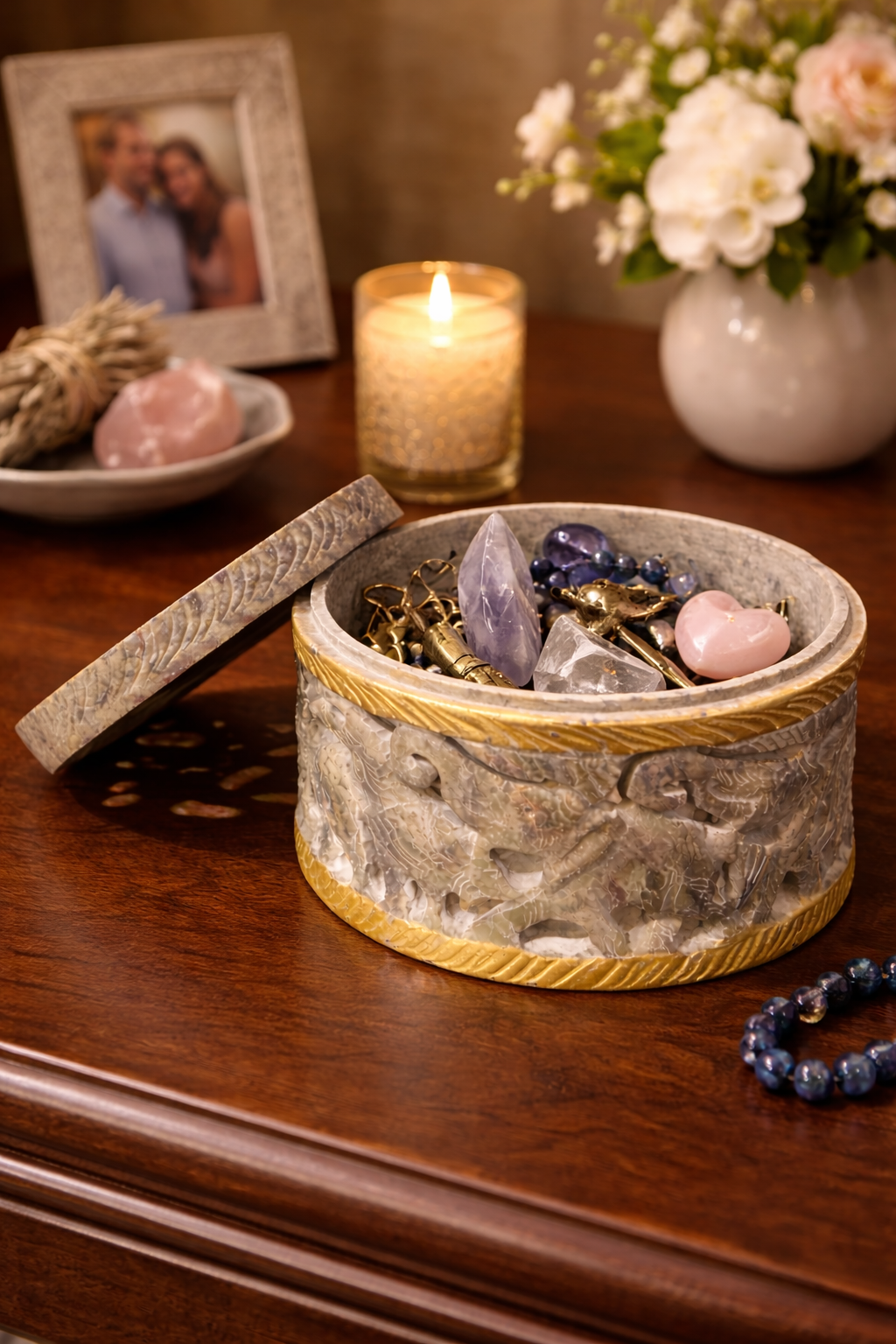 Soapstone Elephant Carved Box