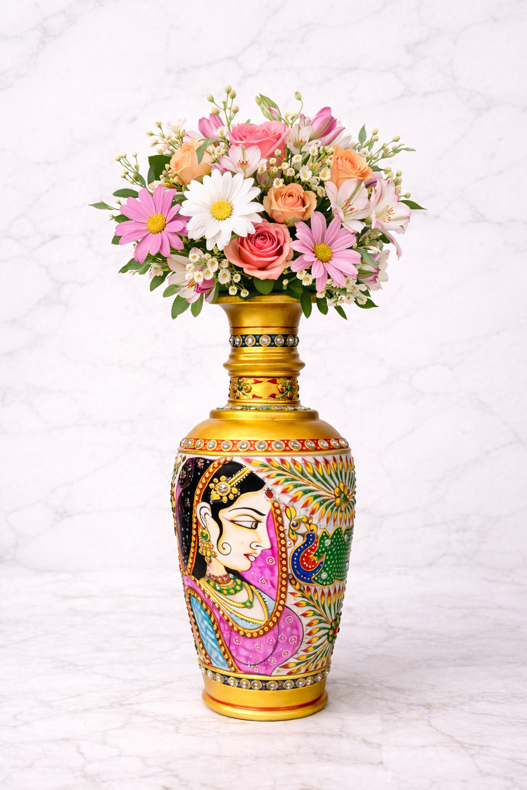 Hand-painted decorative vase with flowers