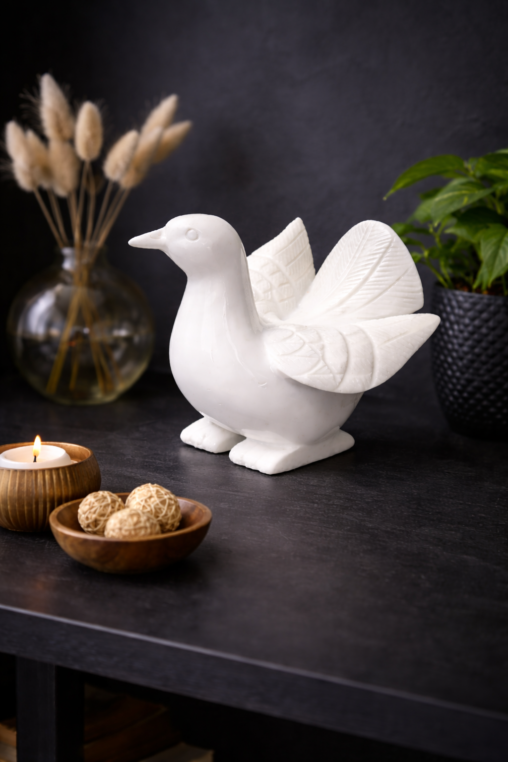 0.857 kg solid white marble dove statue NZ