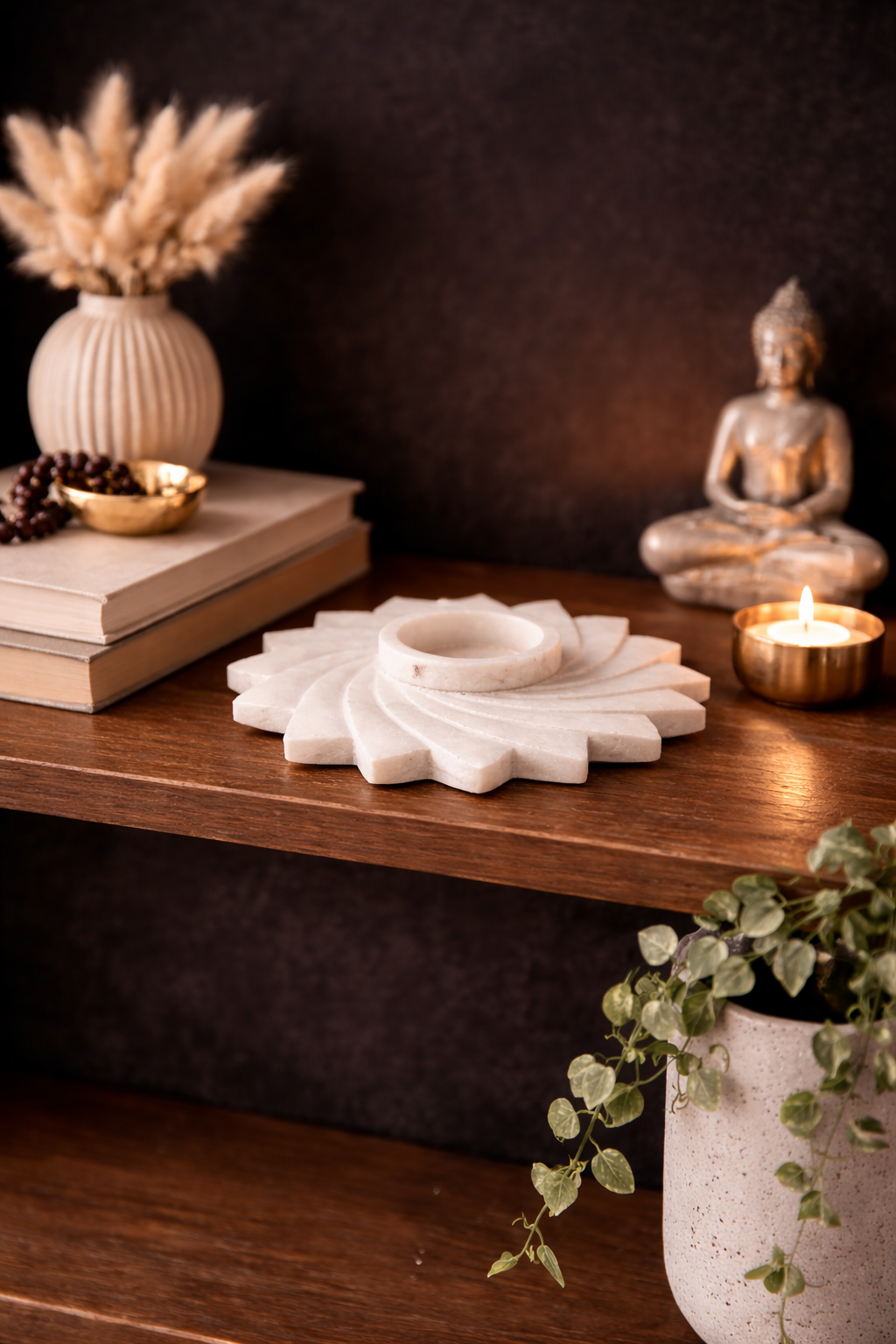 Hand-carved white marble spiral tealight holder for living room decor NZ