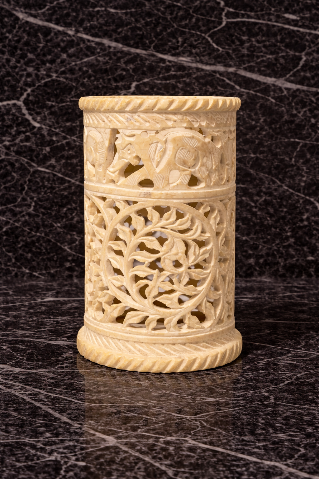 Hand-carved round soapstone multipurpose holder