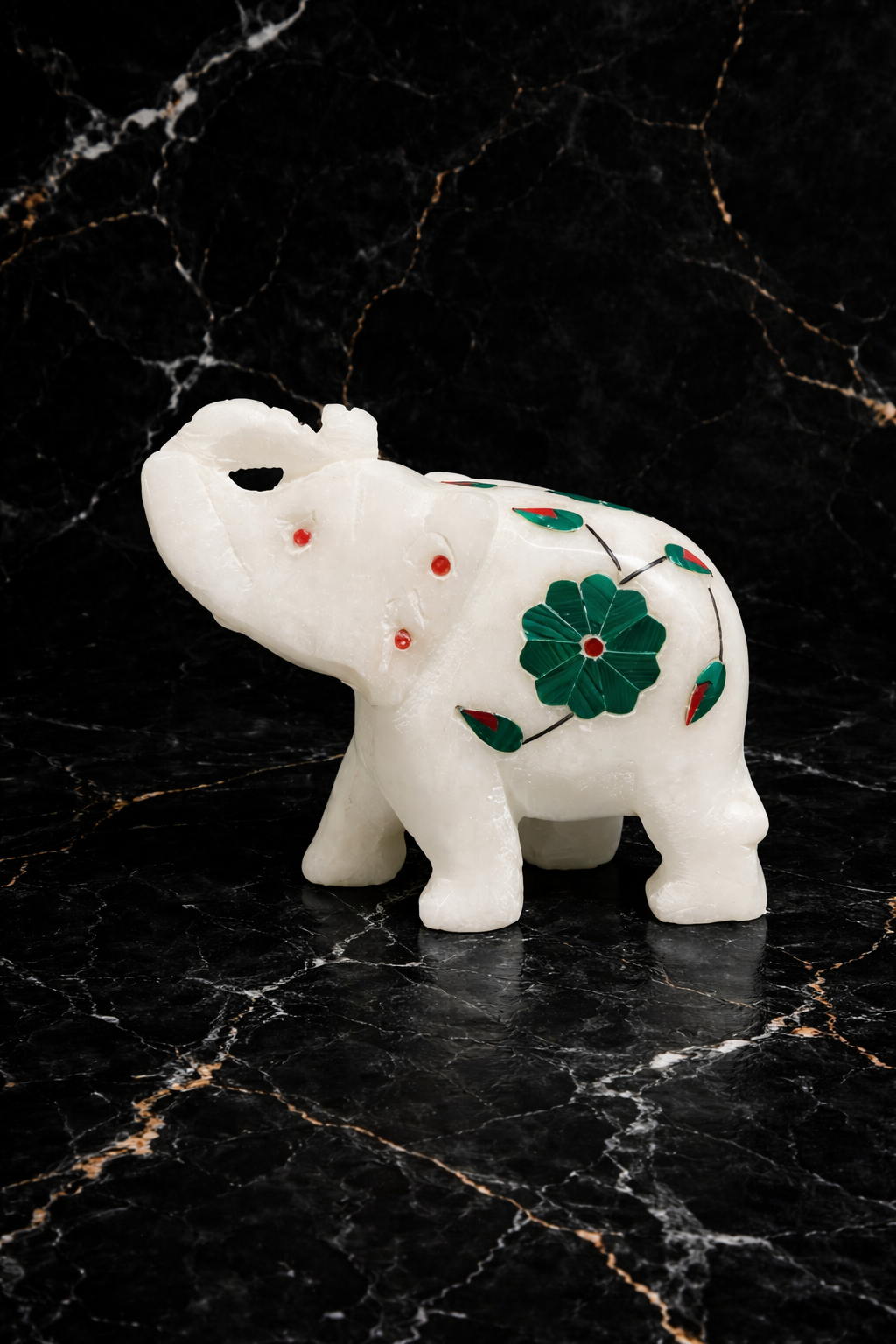 luxury marble elephant decor white marble elephant figurine with floral inlay hand carved marble sculpture natural stone elephant decor symbol of good luck