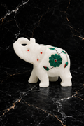 luxury marble elephant decor white marble elephant figurine with floral inlay hand carved marble sculpture natural stone elephant decor symbol of good luck