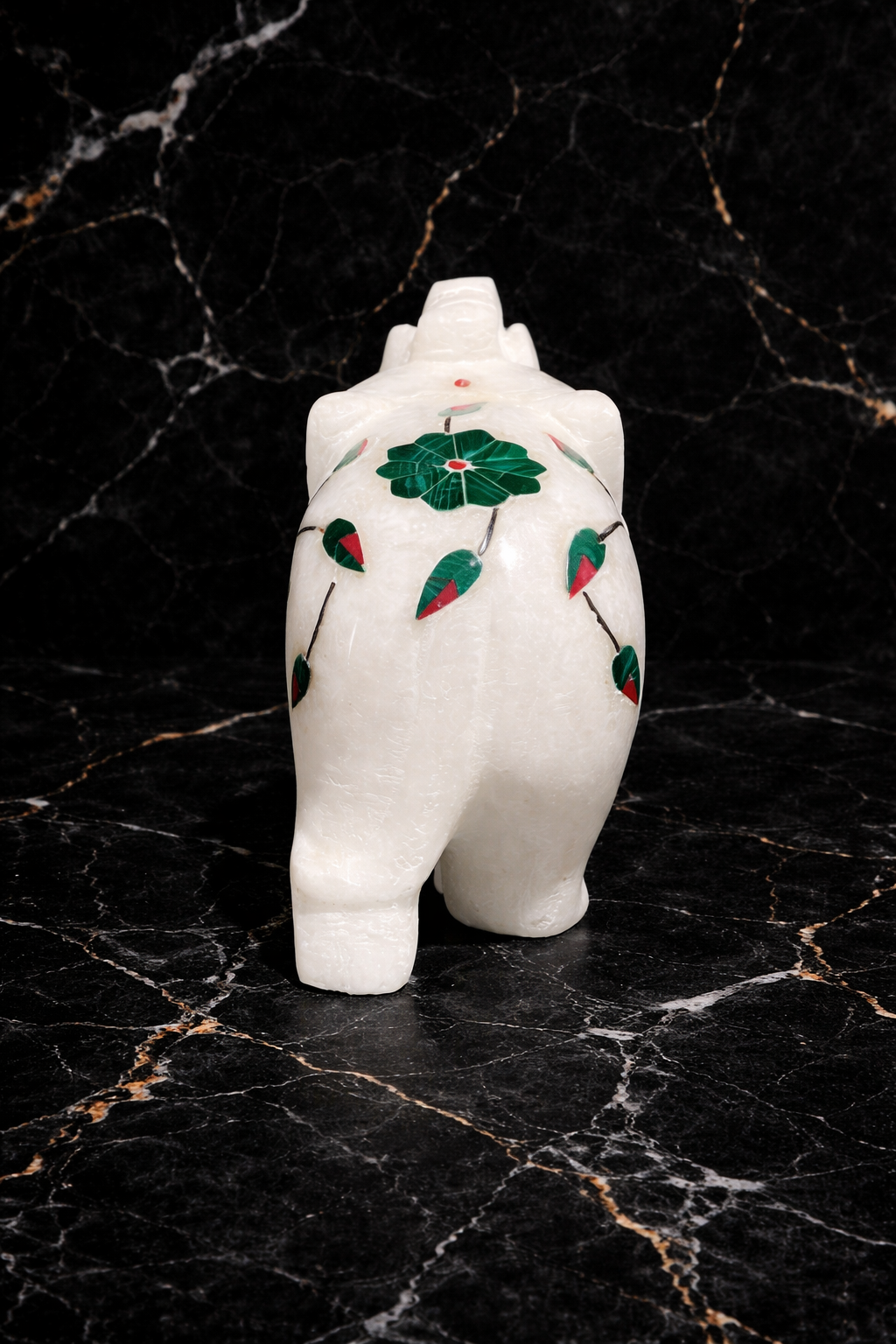 hand carved marble elephant sculpture rear view luxury marble elephant decor natural stone elephant decor good luck elephant statue