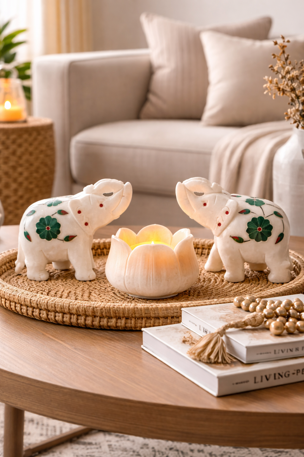 white marble elephant figurine home decor luxury marble elephant decor natural stone elephant decor on living room coffee table