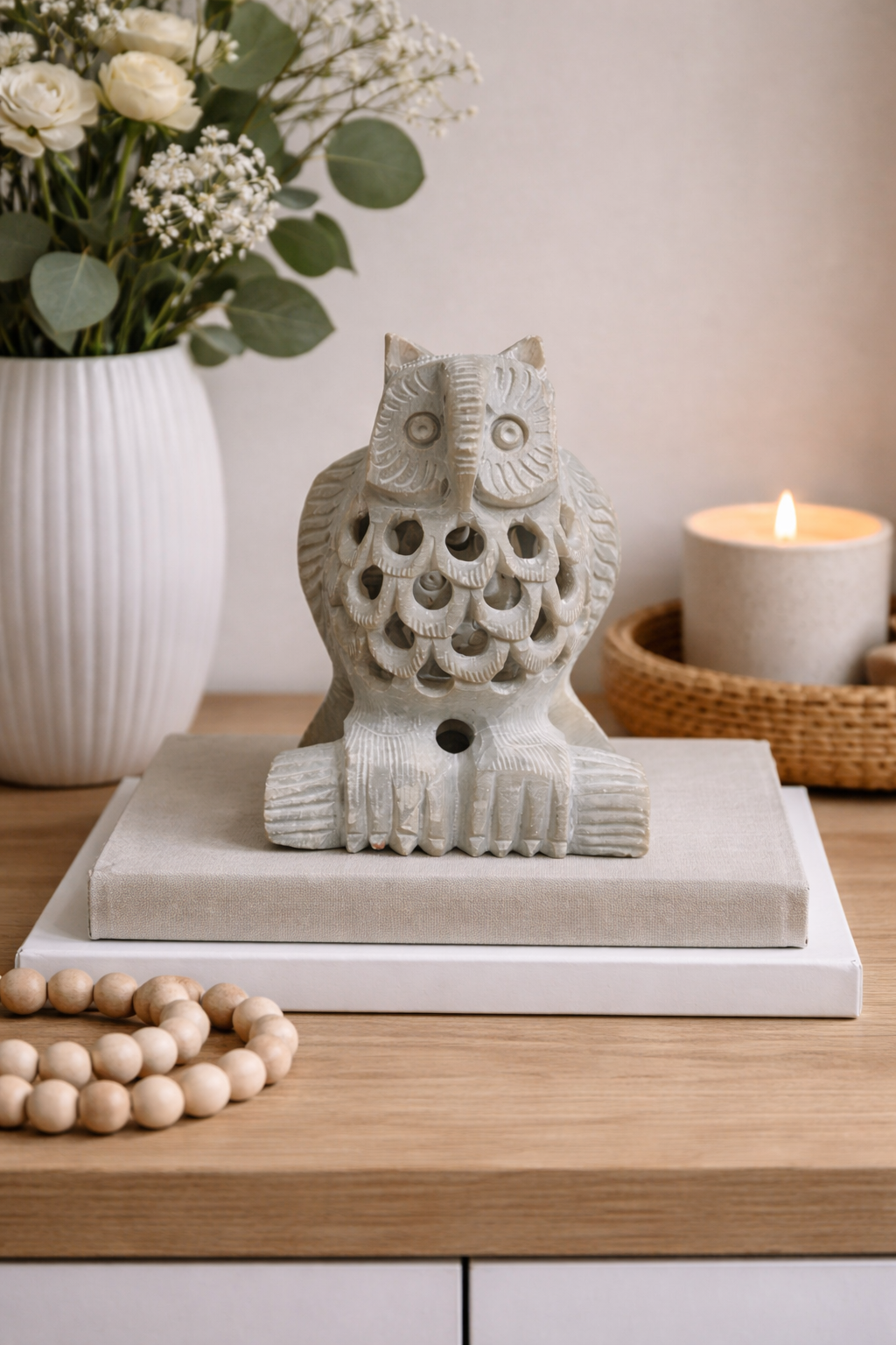 0.167 kg small soapstone owl sculpture with baby owl symbolic wisdom home decor statue