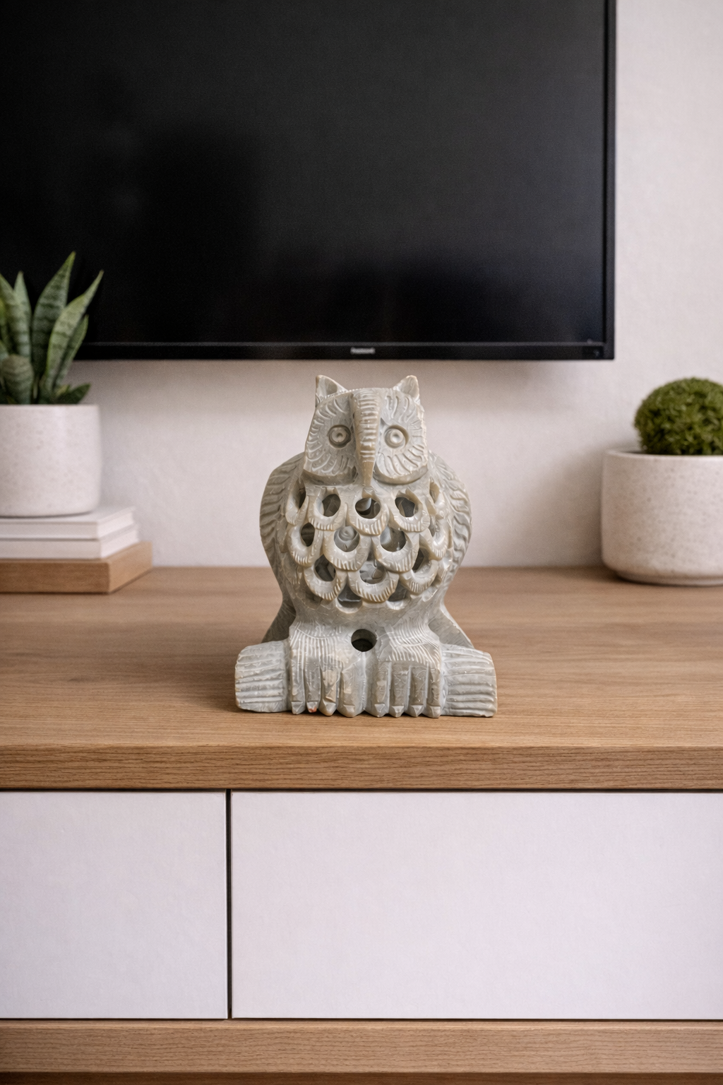 hand carved owl statue made from natural soapstone decorative owl figurine