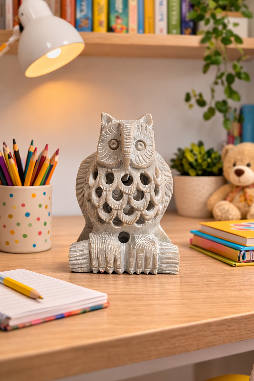 soapstone owl decor figurine hand carved natural stone owl statue NZ home decor