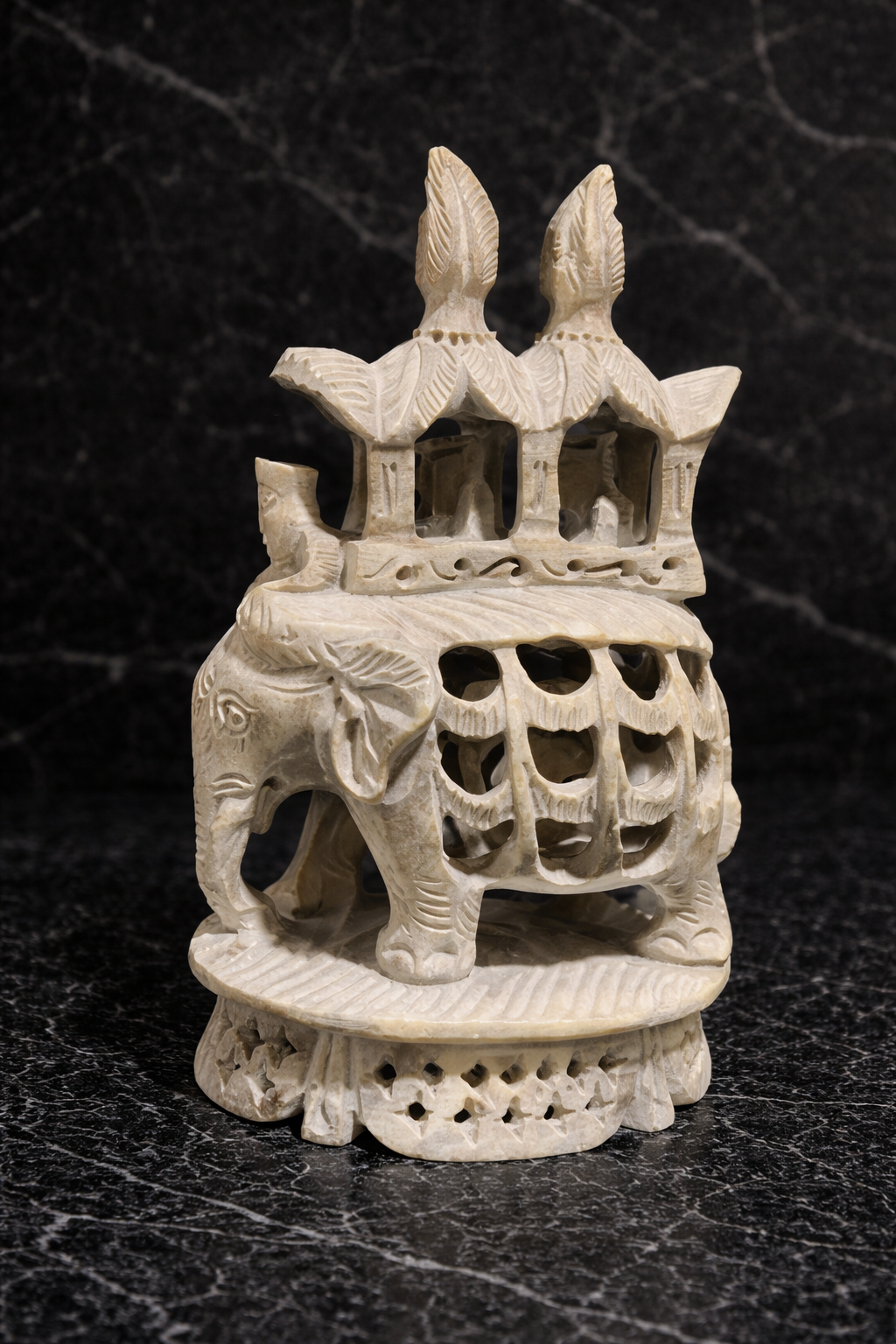 intricate soapstone elephant carving detailed stone sculpture luxury handcrafted decor nz